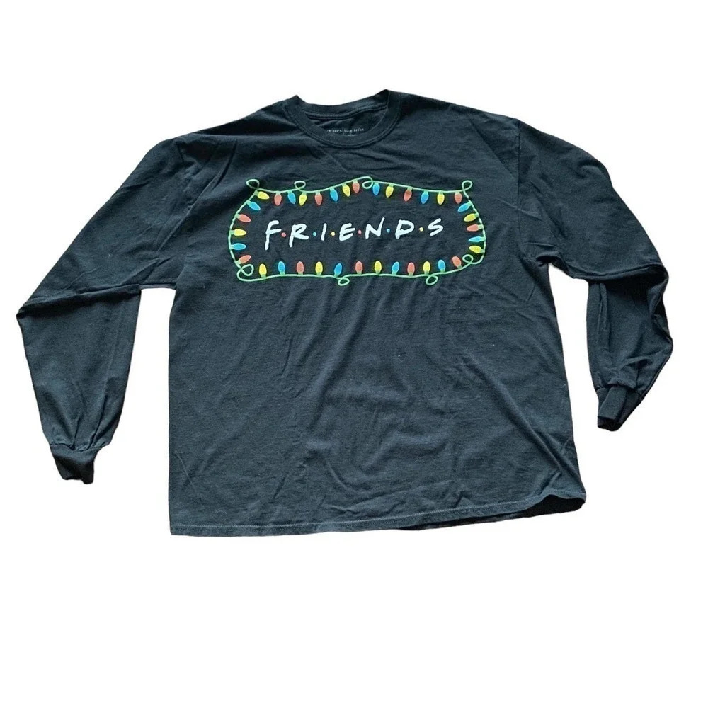Friends Logo Black Long Sleeve 100% Casual Cotton Pullover Top Men’s Shirt - Picture 2 of 7